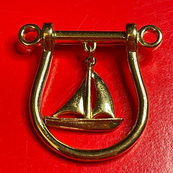 VTG Trifari Sail Boat Pin (Gold Tone) - Picture 1 of 8